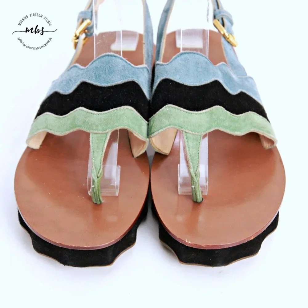 Ol'autre‎ Chose Platform Suede Ankle Strap Thong Sandals Multicolor Women US 6.5 - Picture 9 of 14